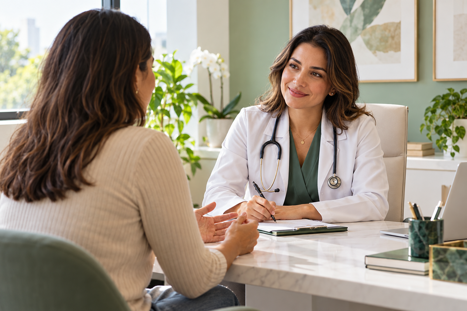 Médica atendendo paciente em consulta